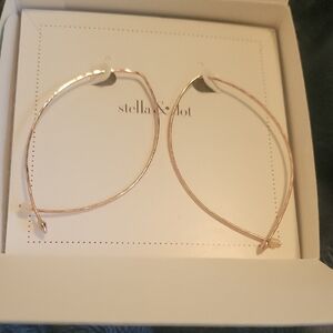 Stella & Dot Rose Gold Teardrop Earrings Hammered Wire Large Hoop Never Used
